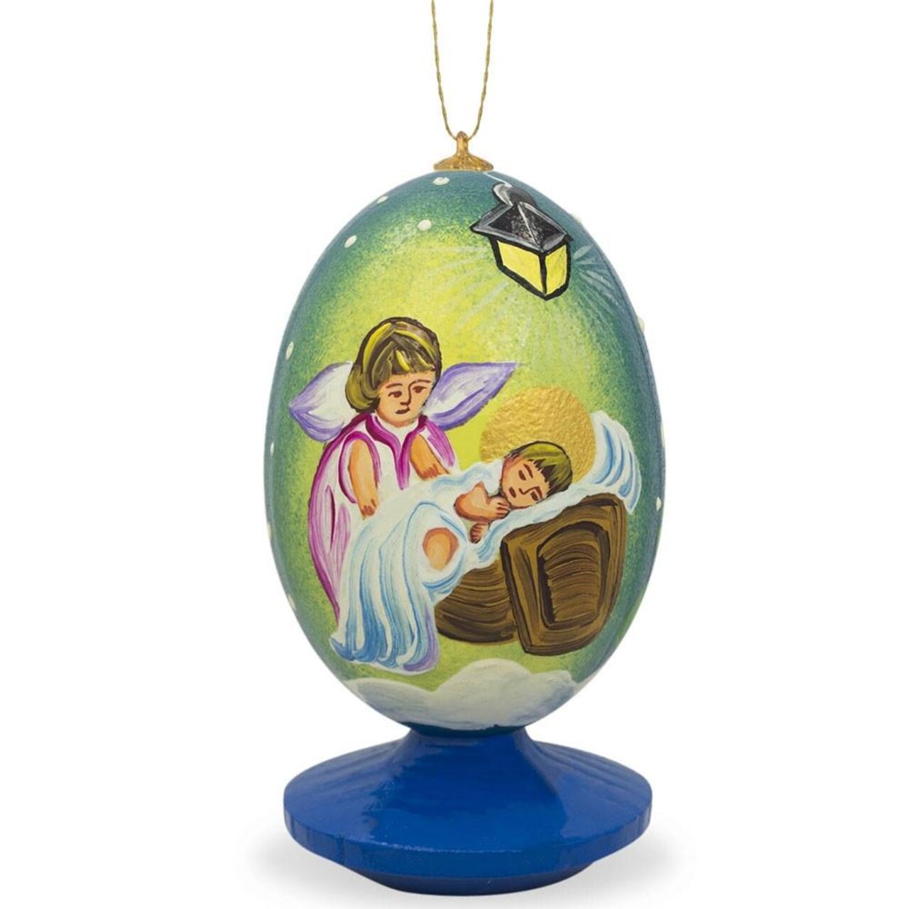 Guardian Angel Overlooking Sleeping Baby Jesus Wooden Christmas Ornament